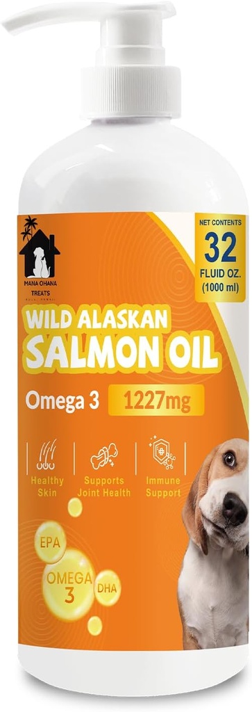 Lakseolie til hunde & katte; 124; Omega 3 Fish Oil supplement til sund hud & Coat, Joint & Bone Support, Allergi Relief & Inflammation Defense; 124; 32oz