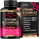 Vitamin B Complex for mænd og kvinder - Lavet i USA - B- Complex: B1, B2, B3, B5, B6, B7, B8, B9, B12 med C-vitamin, Cholin, Inositol - Energi, Brain & Heart Support Supplement, 120 Veganske kapsler