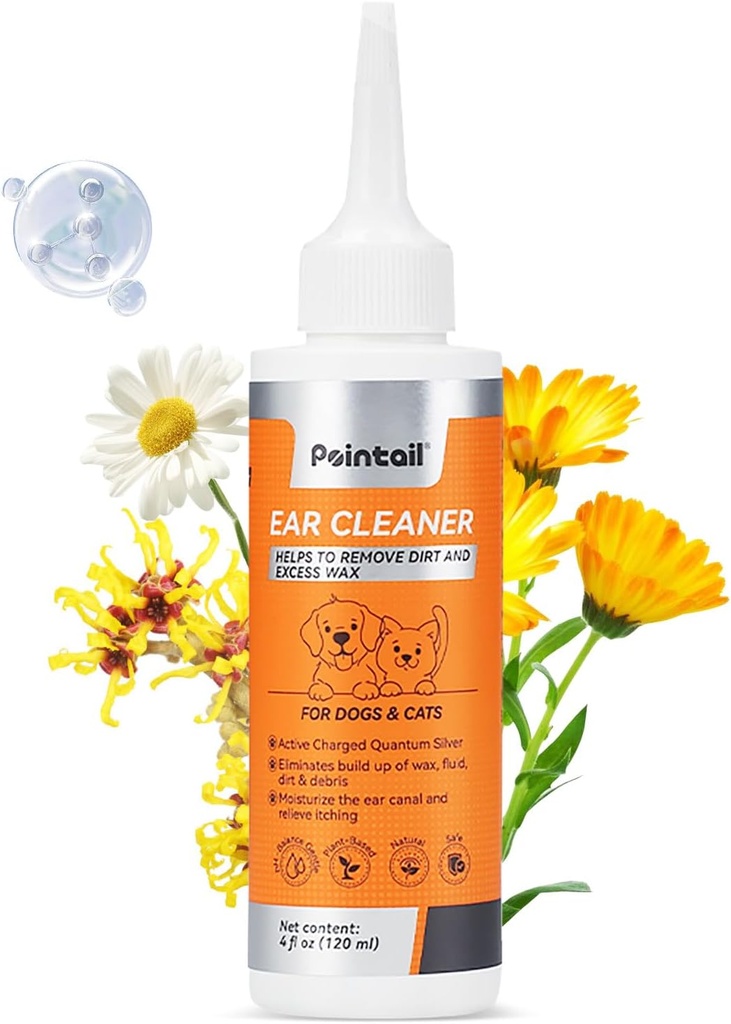 Hund Ear Drops, Hund Ear Cleaner og Infektion Behandling, Hunde & Katte Øre Rengøring løsning Quantum Sølv Itchy Relief Irritation & Wax Build- Up Deodorizing Remover- 4oz