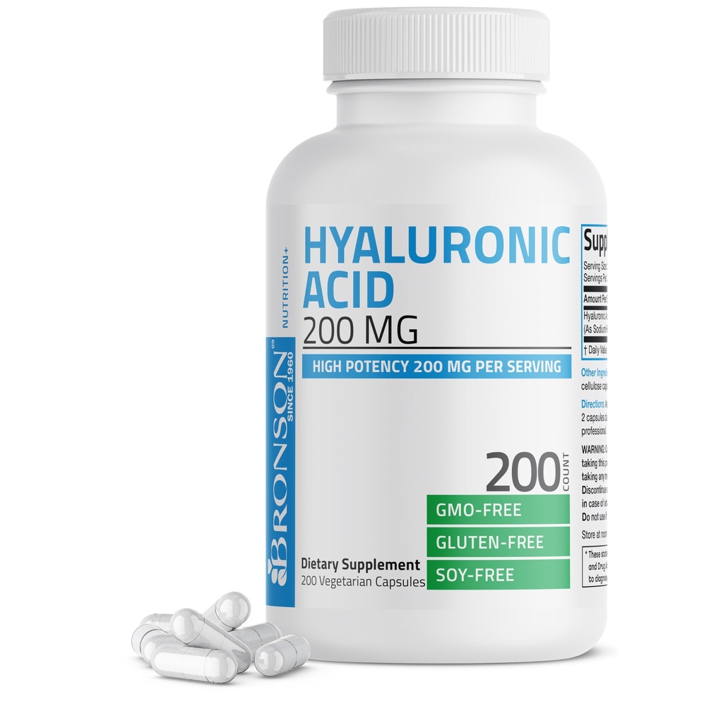 Bronson Hyaluronsyre 200 MG høj potens Fælles sundhed & sund hudstøtte, Non- GMO, 200 vegetariske kapsler