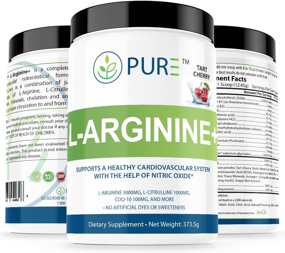 PURE L- Arginin + L- Arginin +, L - Arginin L Citrullin CoQ10 og mere! Støtte til blodtryk, Kolesterol, energi, blodgennemstrømning, muskeludvikling & mere (Tropical Mango)