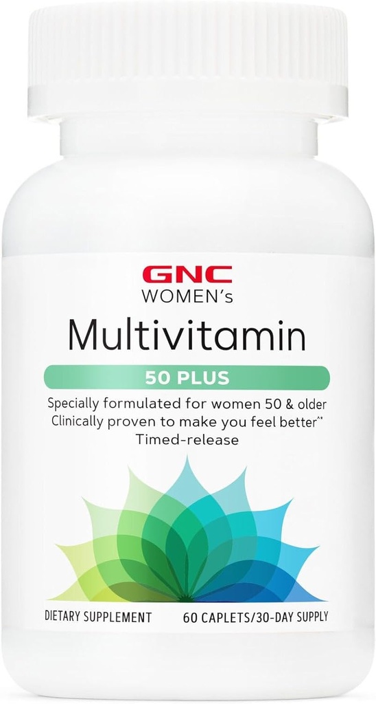 GNC kvinders Multivitamin 50 Plus, understøtter ben, øje, hukommelse, hjerne og hud sundhed med D-vitamin, calcium og B12, Hjælper øge energiproduktion, 60 kapsler