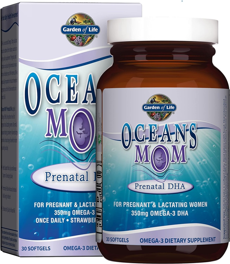 Life Oceans Mor Prenatal Fish Oil DHA, Omega 3 tillæg - Jordbær, 350mg Prenatal DHA Graviditet Fish Oil Support til Mamas, Babys Brain & Eye Development, 30 små bløddele