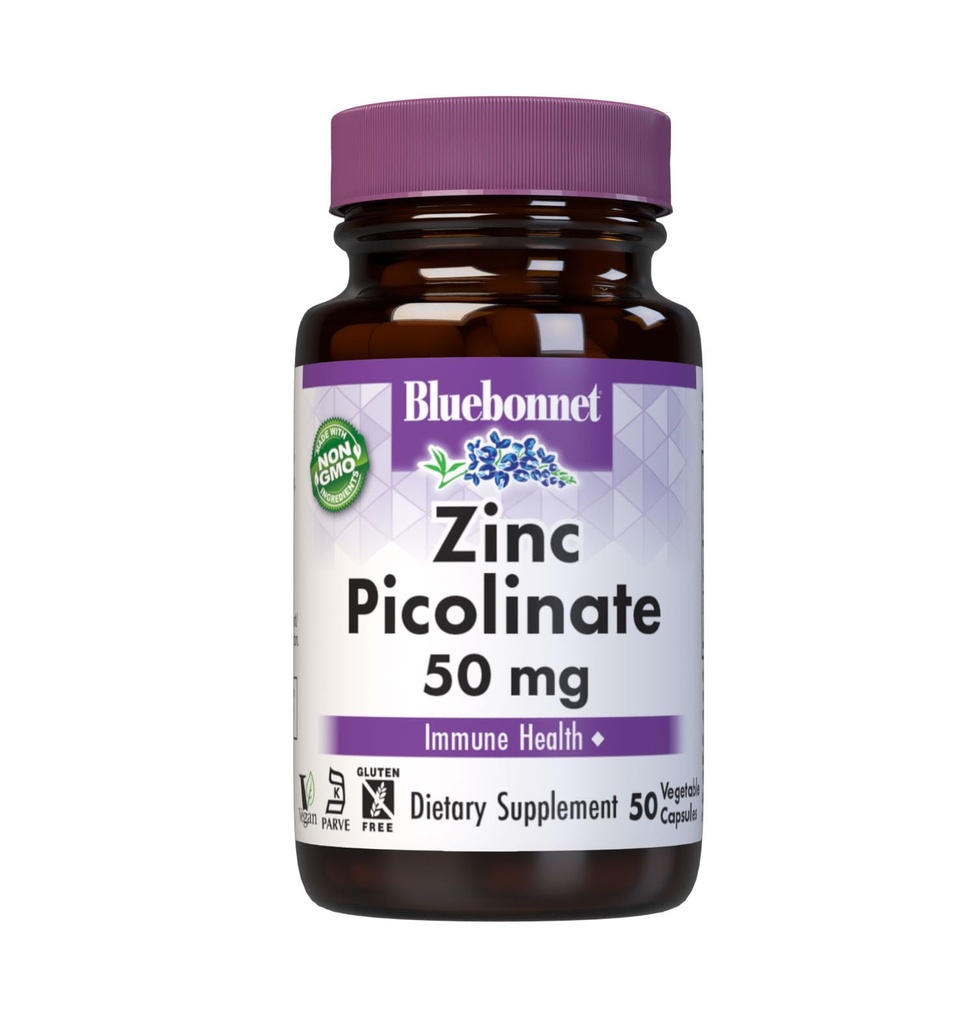 Bluebonnet Nutrition Zinkpicolinat, Hormonal & Immunation, Prostate Health, Hud, Vegan, Non GMO, Gluten, Soy & Milk Free, Kosher, Hvid, 50 Greve