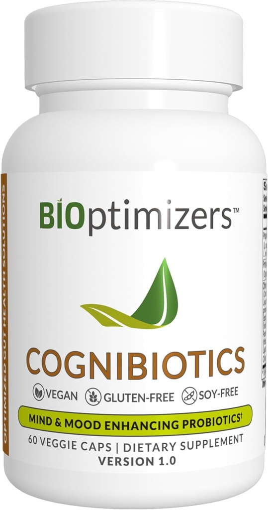 BIOptimizer Cognibiotika Probiotisk Brain Supplement - Hjælper Support Mood, Bedre fokus, Hukommelse, Mental Klarhed - 60 Kapsler