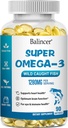 Omega 3 Fish Oil Kosttilskud, 1280 mg Omega-3 Fedtsyrer, herunder EPA og DHA, Wild- fanget Burpless Fish Oil Kosttilskud understøtter hjerte, hjerne og øje sundhed, 90 Softgels