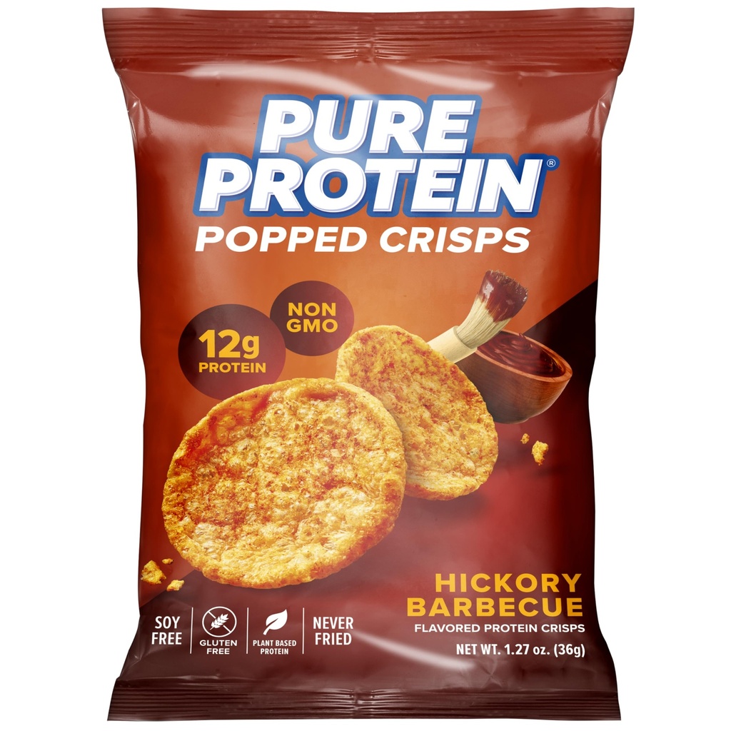 Pure Protein Popped Crisps, Hickory Barbecue, High Protein Snack, 12G Protein, 1.27oz., 12 Greve