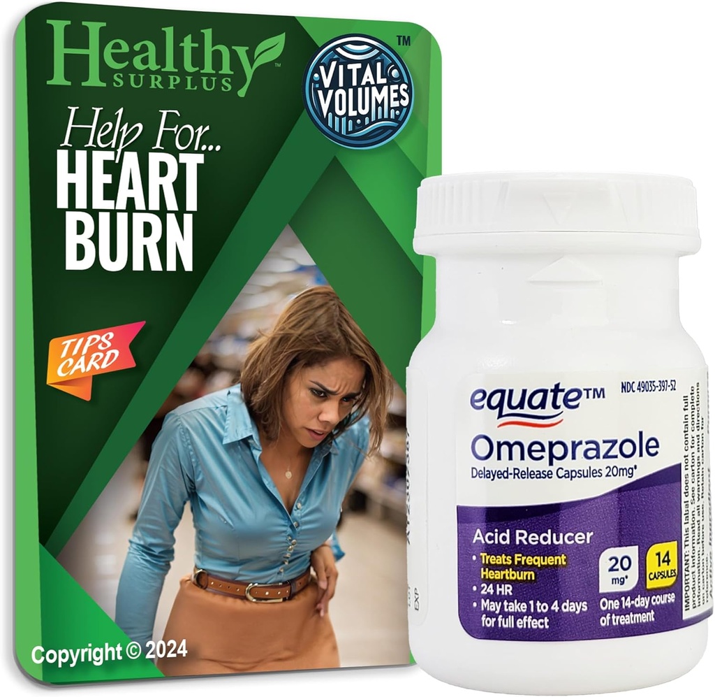 Sund Surplus Equate Omeprazol 20mg 14- Day Course of Treatment and Vital Volumes Tips Card Bundle
