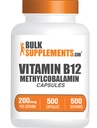 BulkSupplements.com Vitamin B12 Methylcobalamin kapsler - B12 Vitamin Supplement, B12 200mcg, for Energy Support - Gluten Free, 1 Kapsel per servering, 500 Kapsler (pakke med 1)