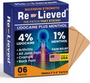 Genlevet 4% Lidocain Patches med menthol - Maksimal styrke smertelindring for ryg, Knæ- og muskelsmerter - Fastvirkende Medicin Patches - Made in USA - 6 Greve