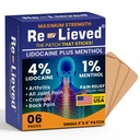 Genlevet 4% Lidocain Patches med menthol - Maksimal styrke smertelindring for ryg, Knæ- og muskelsmerter - Fastvirkende Medicin Patches - Made in USA - 6 Greve
