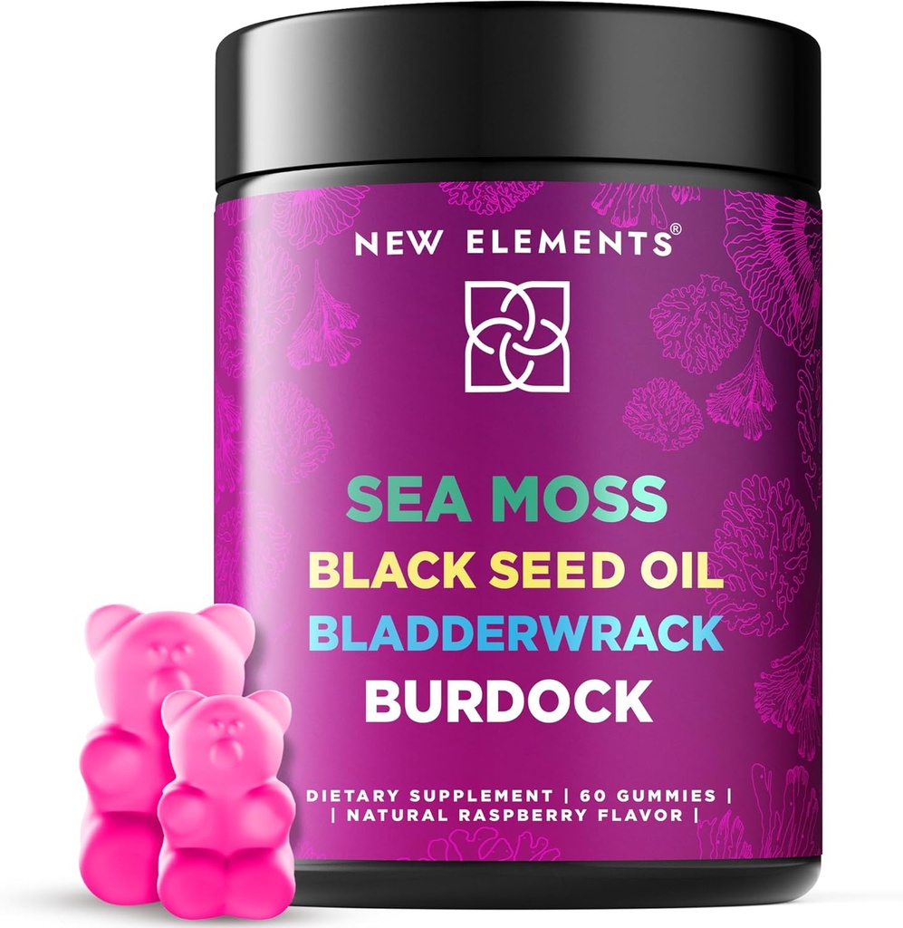 Organic Sea Moss Gummies with Black Seed Oil, Bladderwrack & Burdock Root Dex124; Irish Sea Moss Supplement 1000mg Dex124; 4 i 1 Advanced Formel 4X Strong Dex124; Raspberry Flavor 124; Vegan Dex124; Non- GMO Dex124; Gluten- Free
