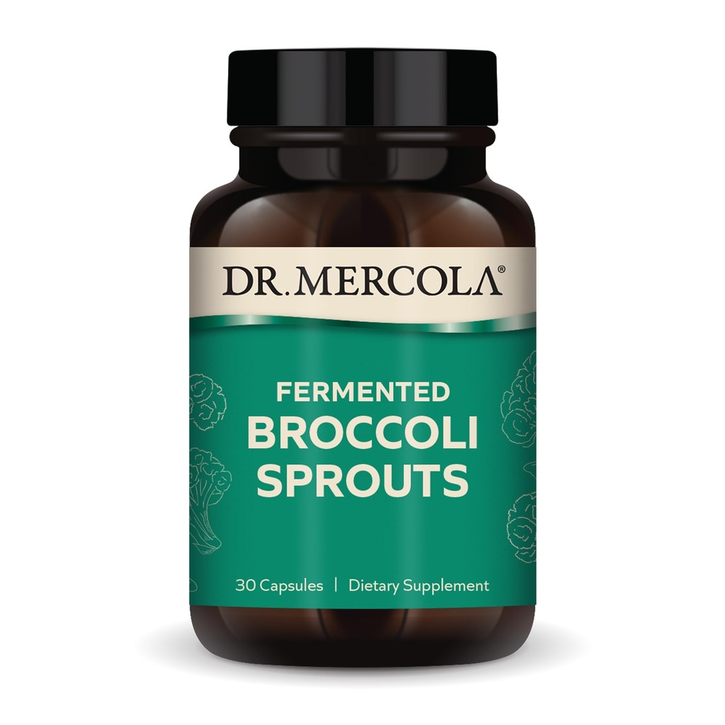 Dr. Mercola Organic Fermented Broccoli Spruds - Giver Super Antioxidanter - Understøtter afgiftning Processer - Organic Whole Broccoli - Non- GMO, Gluten- Free & Soy- Free - 30 kapsler (30 Servere)