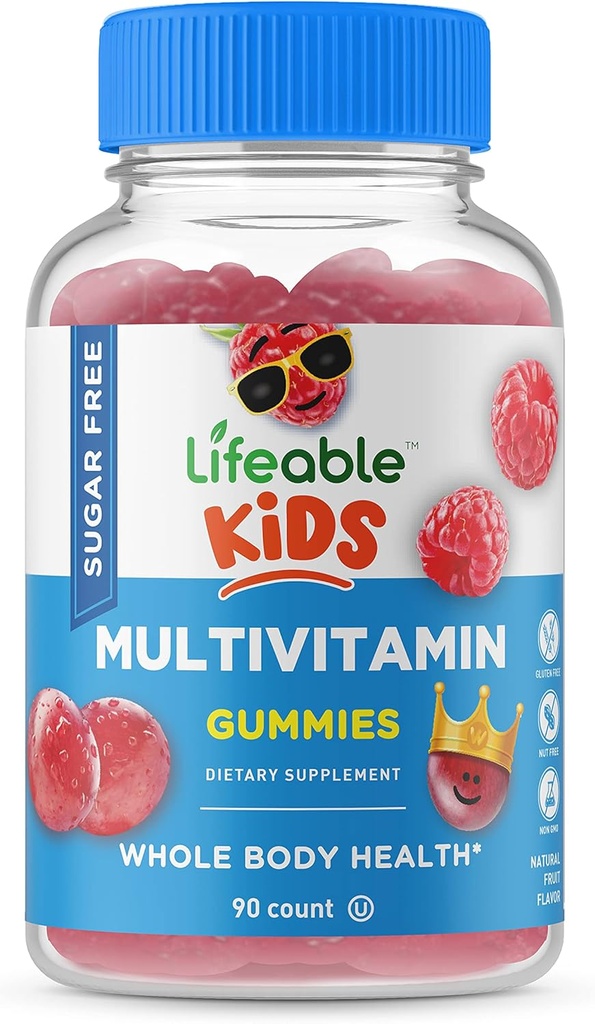 Lifeable Sugar Free Multivitamin for Kids - Great Tasting Natural Flavor Gummy Supplement - med Vitamin A, C, D, E, Niacin, B6, Folate, B12, Biotin, Pantothensyre, Jod, Zink, - 90 Gummies
