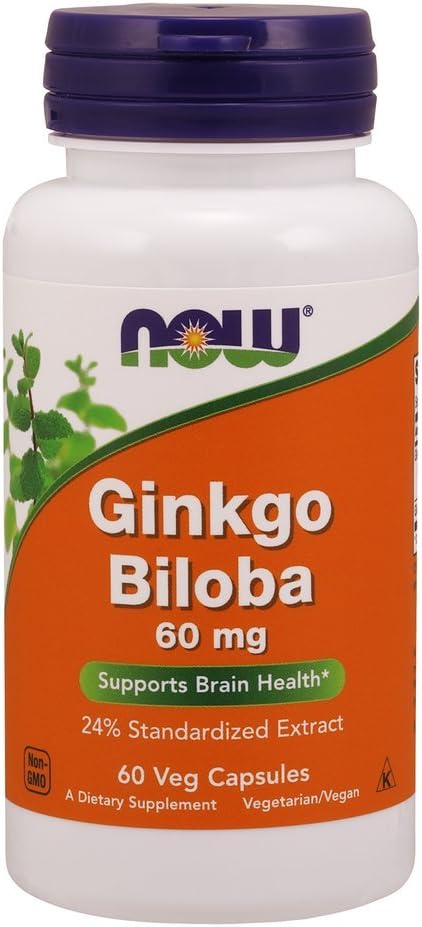 Now Foods Ginkgo Biloba 60mg 24% ekstrakt, 60 kapsler