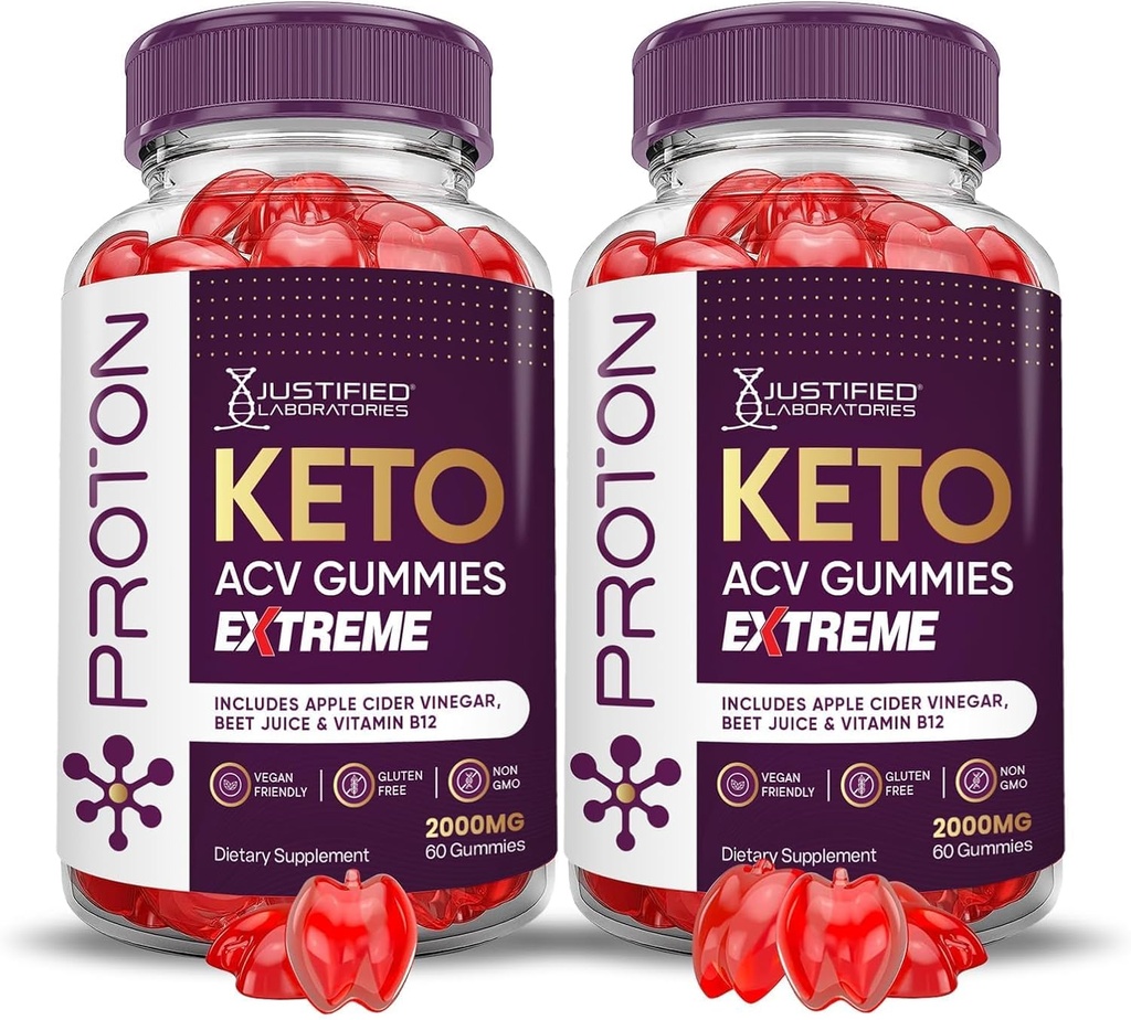 Justified Laboratories (2 Pack Proton Protein Keto ACV Gummies Extreme 2000MG Proton Keto Gummies Apple Cider Vinciate Formulated with Pomegranate Beet Juice Powder B12 Vegan Non GMO 120 Gummys