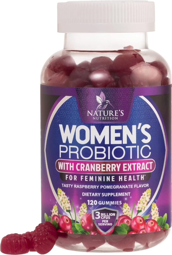 Probiotika til kvinder Gumier med Cranberry - 6 Premium Strops til PH Balance, fordøjelsessygdomme, vaginal & immunforsvar, 3 milliarder CFU, kvinders Probiotiske Gummy til feminin sundhed - 120 Gummies