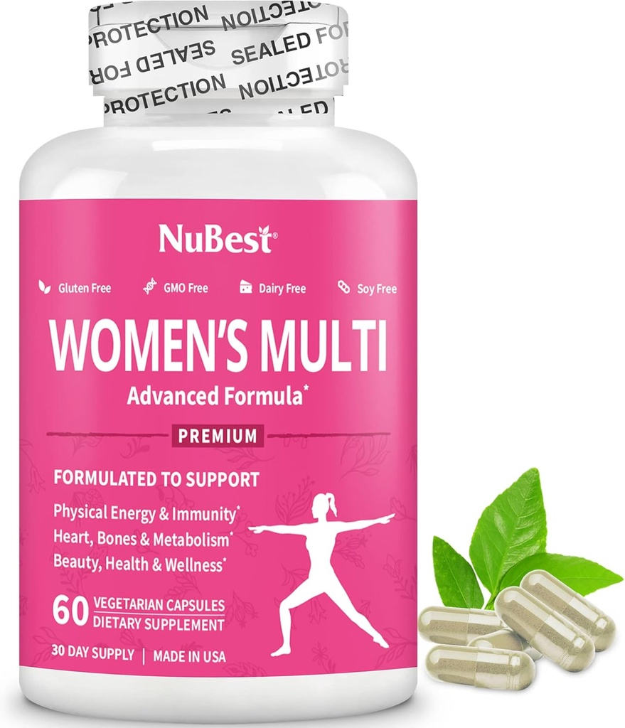 Multivitamin til kvinder med 39 vigtige næringsstoffer, essentielle vitaminer, mineraler, Horny Geat Weed, Maca, Wild Yam, Red Clover, Tranebær, Arginin, Herbal Supplements124; 60 Vegansk Kapsler 124; 1 Måned Supply