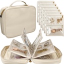 Rejse Smykker Organizer sag, Smykker Tasker Smykker Opbevaring bog Binder med Clear Zipper Velvet Pouch for Traveling, øreringe, ringe, halskæde, armbånd (hvid)