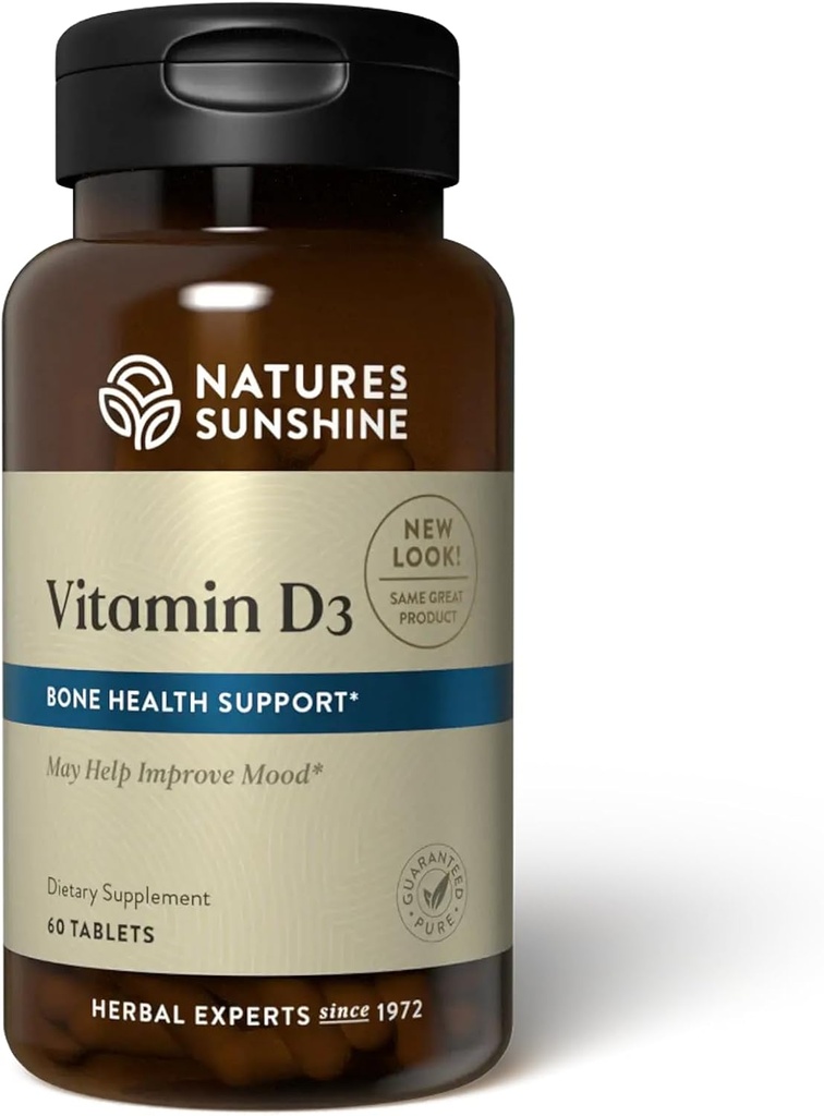 Naturens Sunshine D3-vitamin, 60 tabletter, 124; Understøtter Bone Sundhed, bidrager til den samlede sundhed, og kan forbedre stemningen