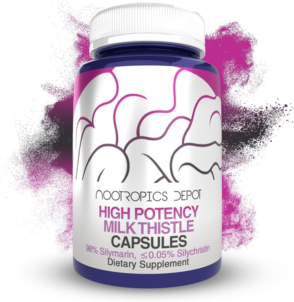 Nootropics Depot High Potency Milk Thistle Extract Capsules | 200mg of Silymarins from Silybum marianum | 60 Count