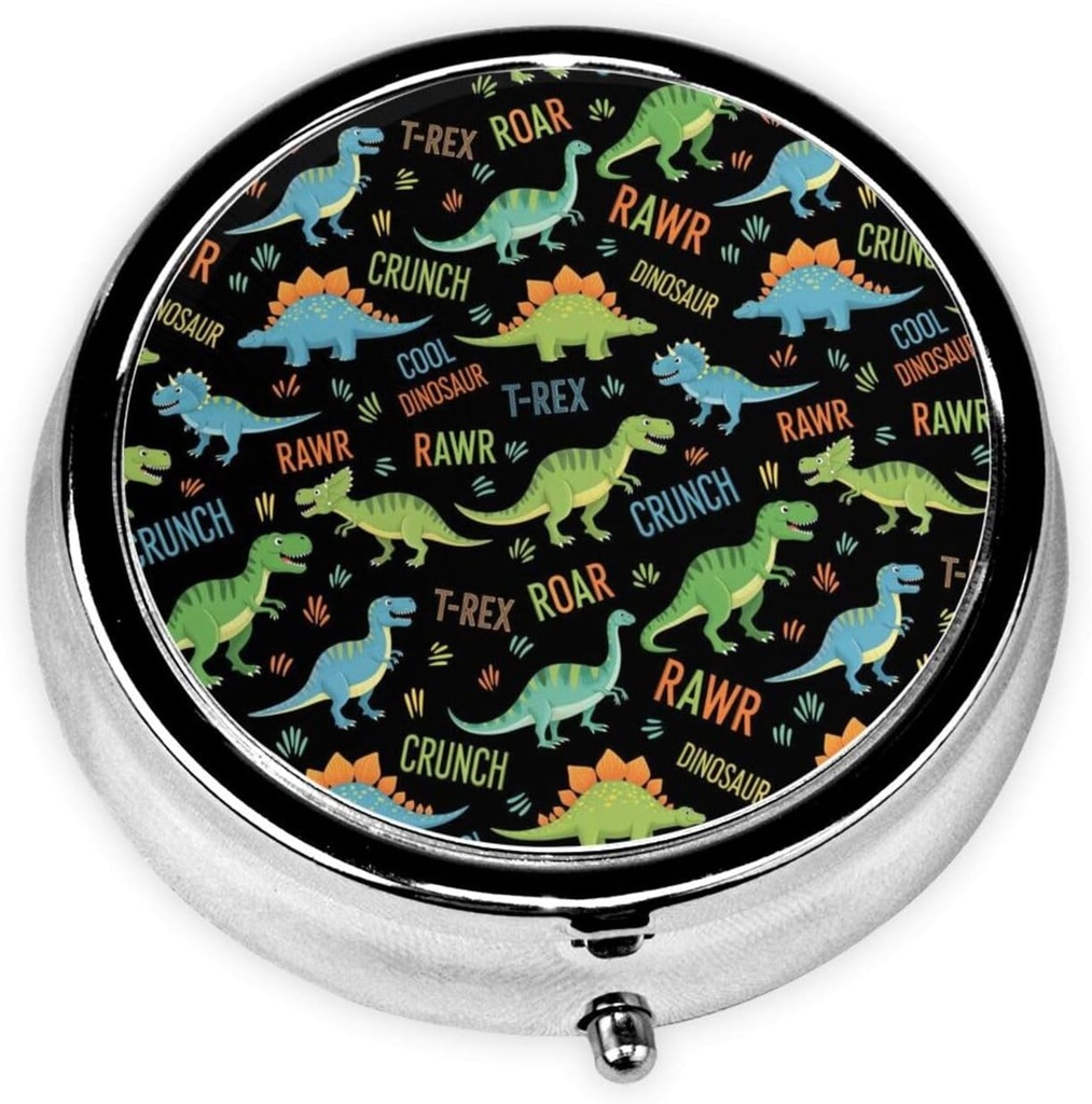 Cute Dinosaur Pill Box/Pill case-Round Pill Box/case-Three-Compartment Pill Box/Pill case, Design (308)