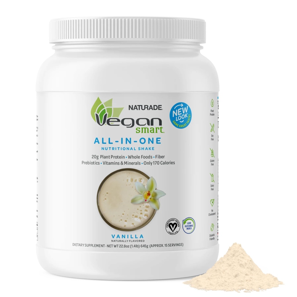 Vegansmart Naturade Plant Based Vegan Protein Powder - All- in- One Nutritional Shake Protein Blend - Gluten Free & Non- GMO - Vanilla (15 Servere)