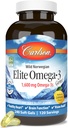 Carlson Elite Omega-3 Gems, 1600 mg Omega-3 med EPA & DHA, Lemon Flavor, 240 Softgels - Wild- Fanget norsk fiskeolie, bæredygtigt sourced
