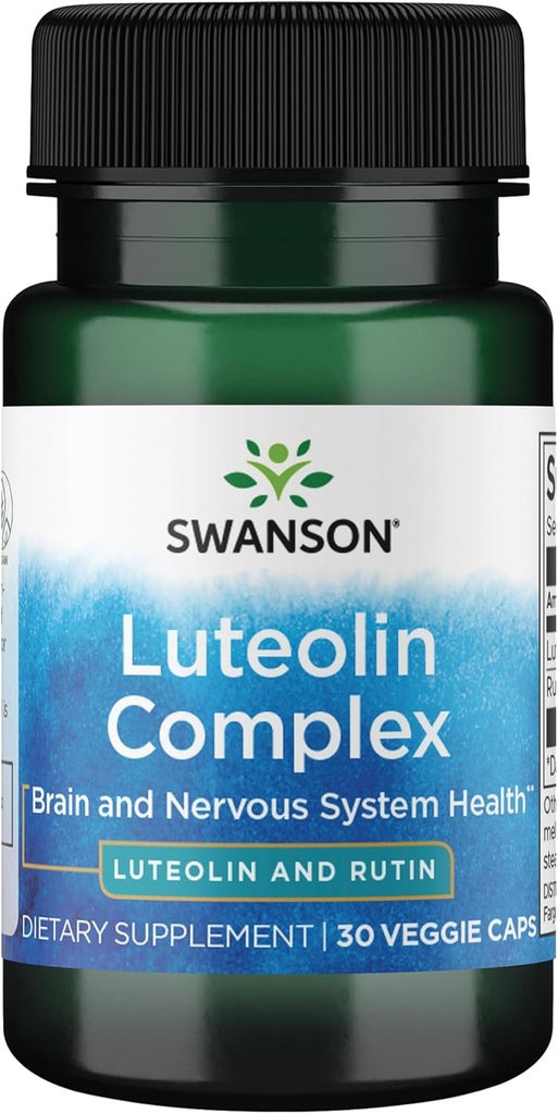 Swanson Luteolin Complex w / Rutin - Brain Support Support Promotion Memory, Mood & Cognitive Health - Naturlig formel til at hjælpe med at vedligeholde nervesystemet - (30 Veggie Kapsler)