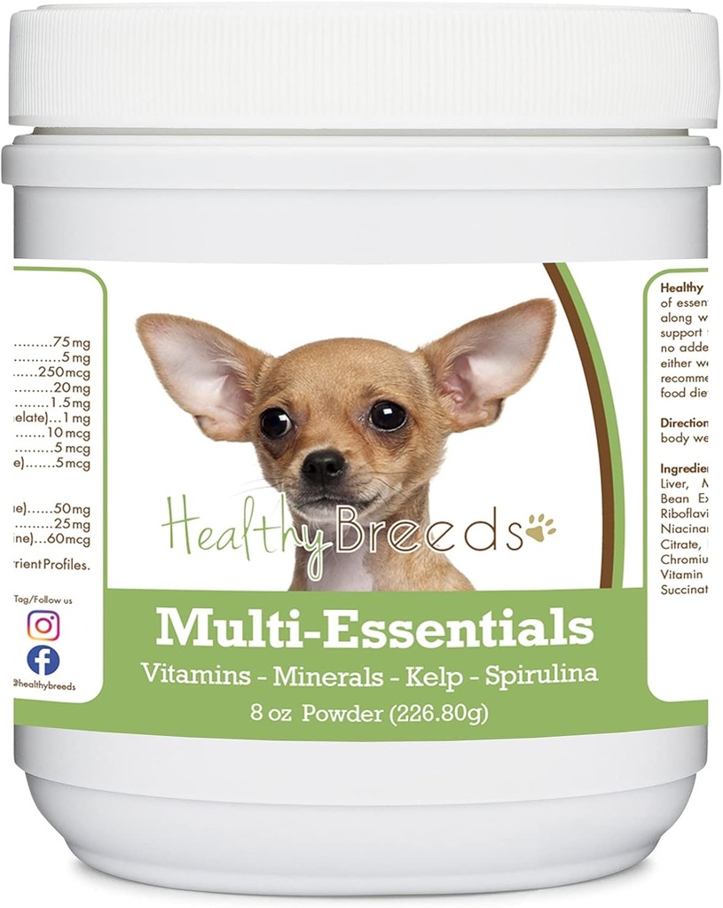 Sunde racer Chihuahua Multi- Essentials Powder til hunde - en ideel supplement af vitaminer, mineraler & antioxidanter til din hund - 8 oz