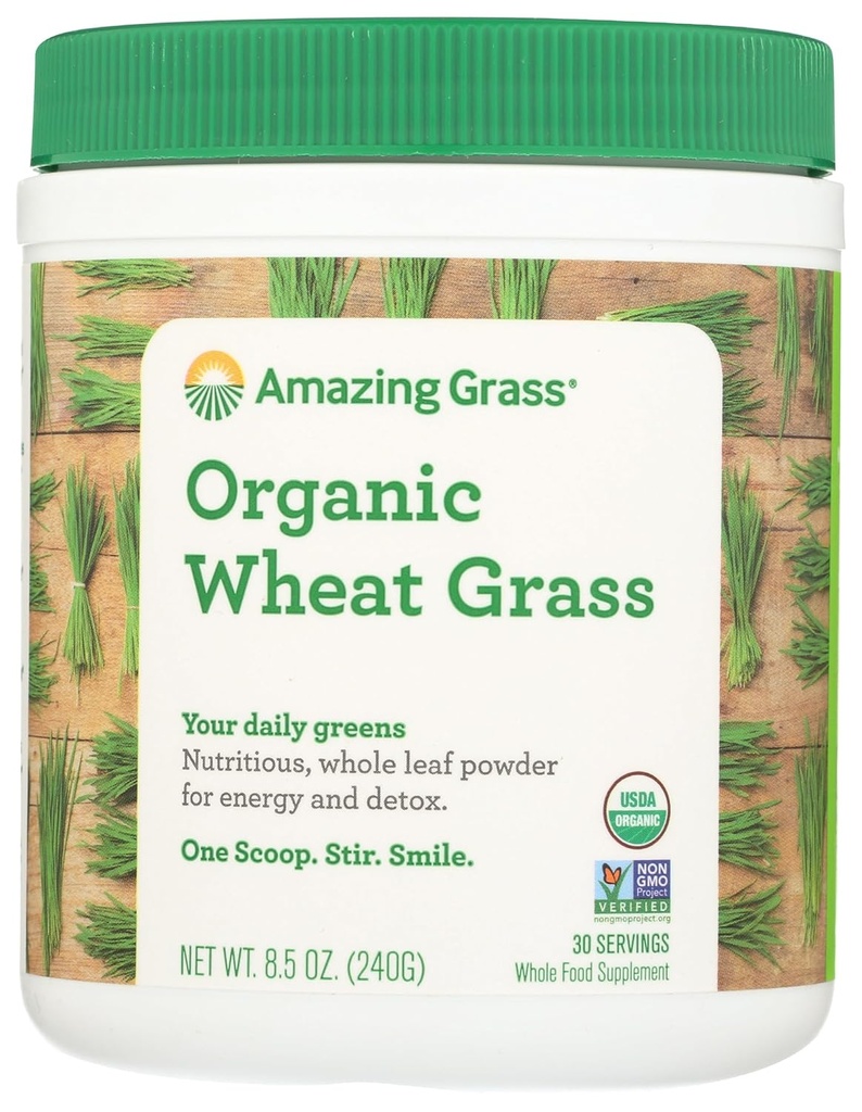 Amazing Grass Hvede Græs Pulver: 100% Whole- Leaf Hvede Græs Pulver til energi, Detox & Immunity Support, Chlorophyll giver grønne, 30 Servering