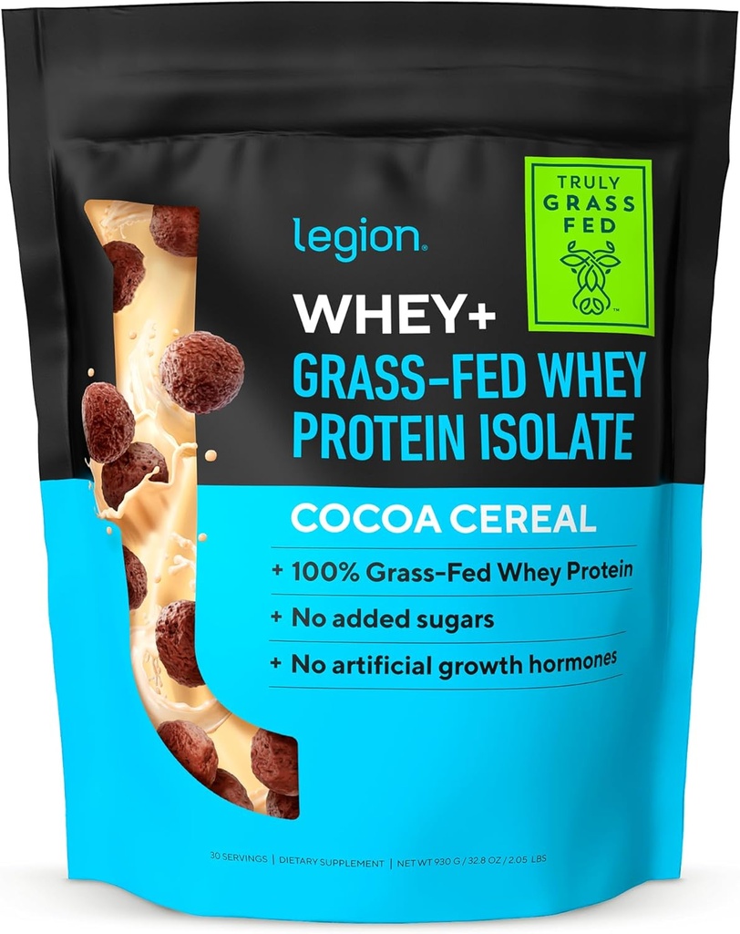 LEGION Whey + Protein Whey Isolate from Grass Fed Cows - Whey Protein Isolate Powder Low Calorie, Non- GMO, Sugar Free, Lactose and Gluten Free, All Natural Protein Powder for Men & Women 30 Servering