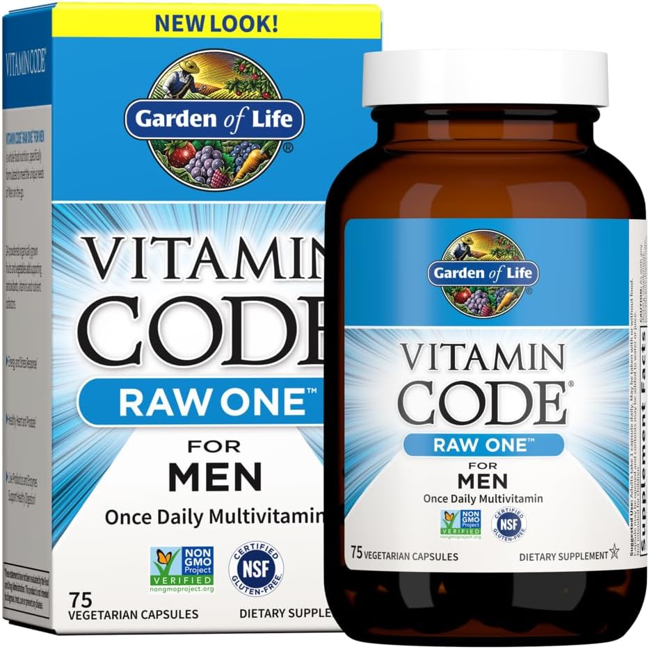 Have of Life Vitamin Code Raw One for mænd, En gang daglig Multivitamin, 75 kapsler, En en dag Herre Vitamin Plus Frugt, Veggies & Probiotika til Herre Sundhed, Vegetarisk Multivitaminer