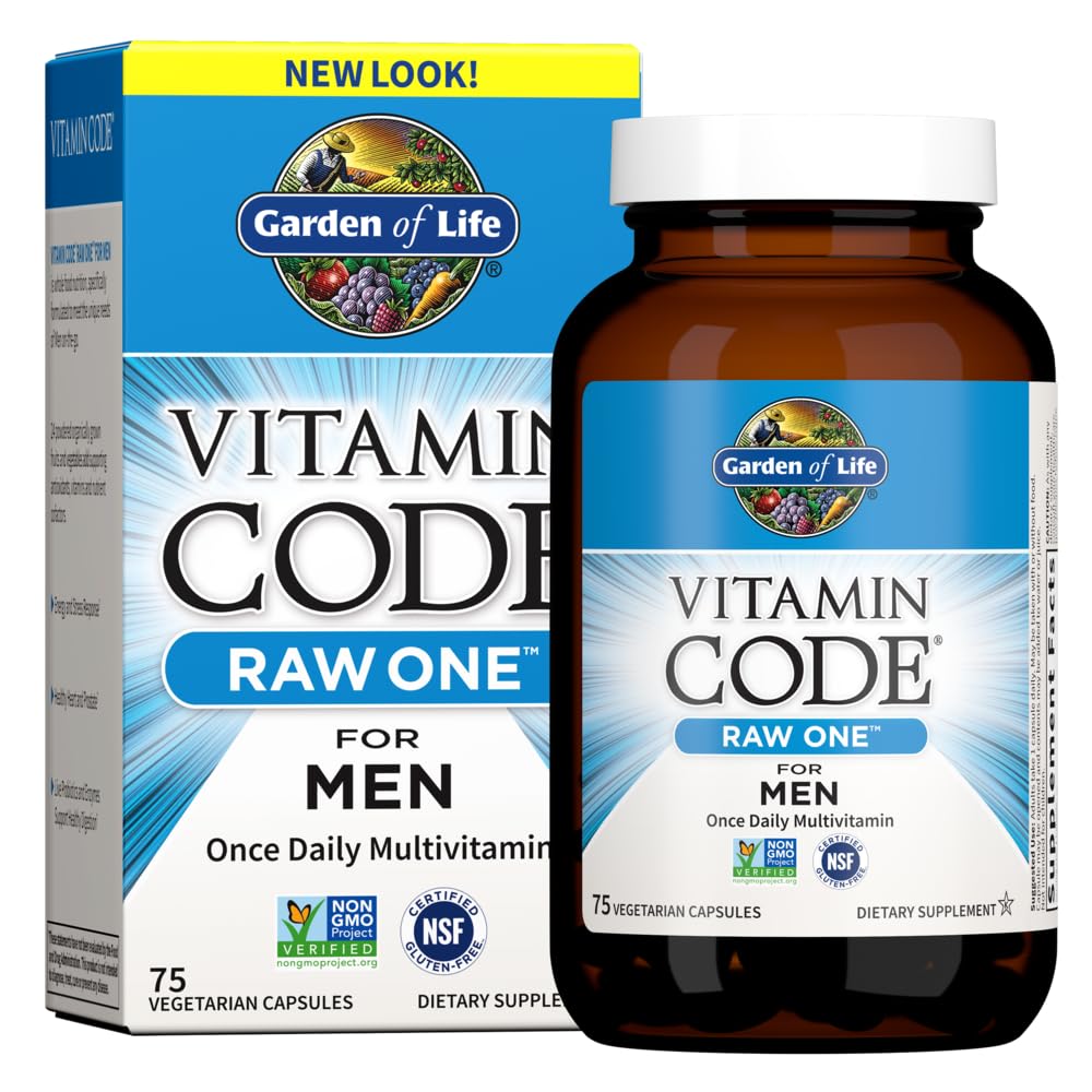 Have of Life Vitamin Code Raw One for mænd, En gang daglig Multivitamin, 75 kapsler, En en dag Herre Vitamin Plus Frugt, Veggies & Probiotika til Herre Sundhed, Vegetarisk Multivitaminer