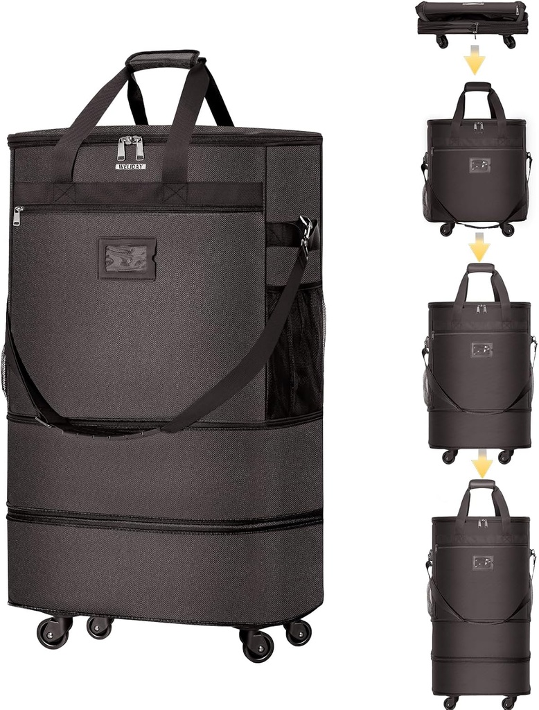 Kufferter med hjul Expandable Bagagepose Foldable Kuffert med 4 universalhjul Collapsible Rolling Travel Case (kaffe)