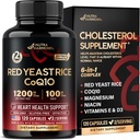 Rød Gær Rice 1200 mg med CoQ10 100 mg - med Magnesium- 124; Niacin - 124; vitamin E & D3 - Heart Health Support, Energy & Metabolisme - Effektiv, Flush- free & Laboratory Tested - Made in USA, 120 Kapsler