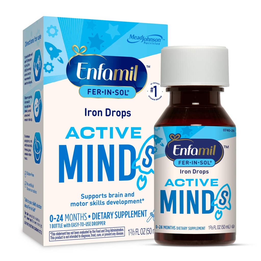 Enfamil Fer- In- Sol jerntilskud dråber til spædbørn og småbørn, understøtter Brain Development, 50 ml Dropper Flaske