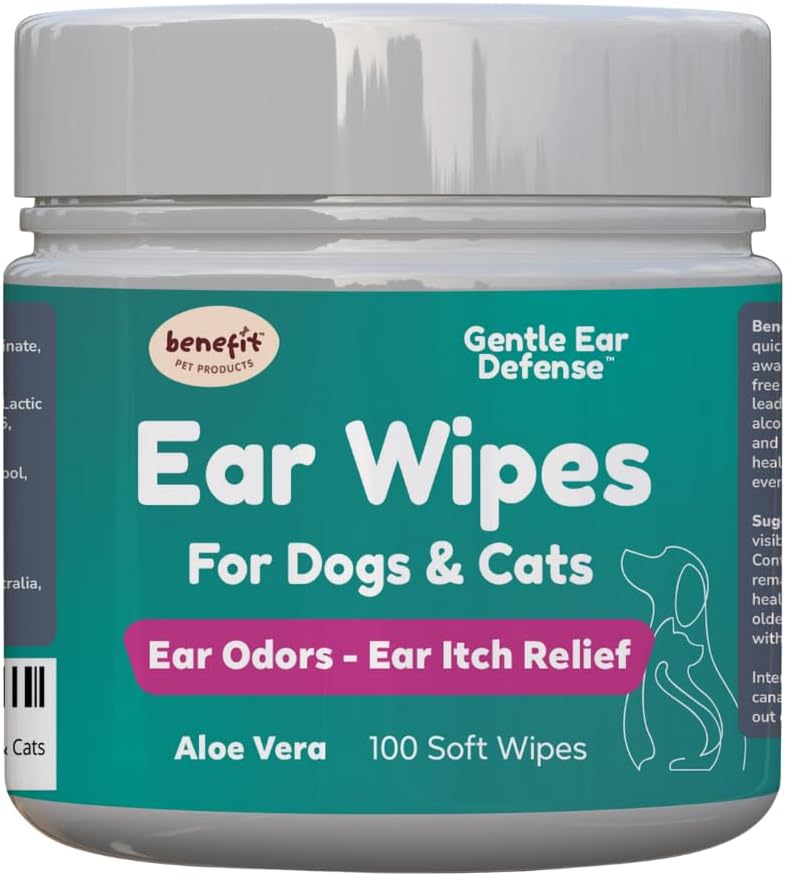 Benefit Pet produkter Hund Ear Wipes - Øre Cleaner for hunde til at forebygge infektioner, Kløe & Odor - Aloe & Eucalyptus, Grooming Wipes - 100 Tæl
