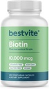 BESTVITE Biotin 10,000mcg (240 Vegetariske Kapsler) - Ingen Stearater - Ingen Dicalcium Phosphat - Ingen kunstige sødestoffer - Ingen Flavors - Ingen Flow Agents - Vegan - Ikke GMO - Gluten Free