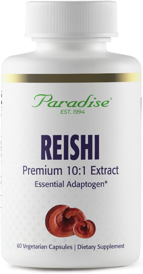 Paradise urter Reishi, Essential Adaptogen, Super Potent, Ultra Pure, Non- GMO, Vegan, Gluten Free, 60 Vegetariske Kapsler