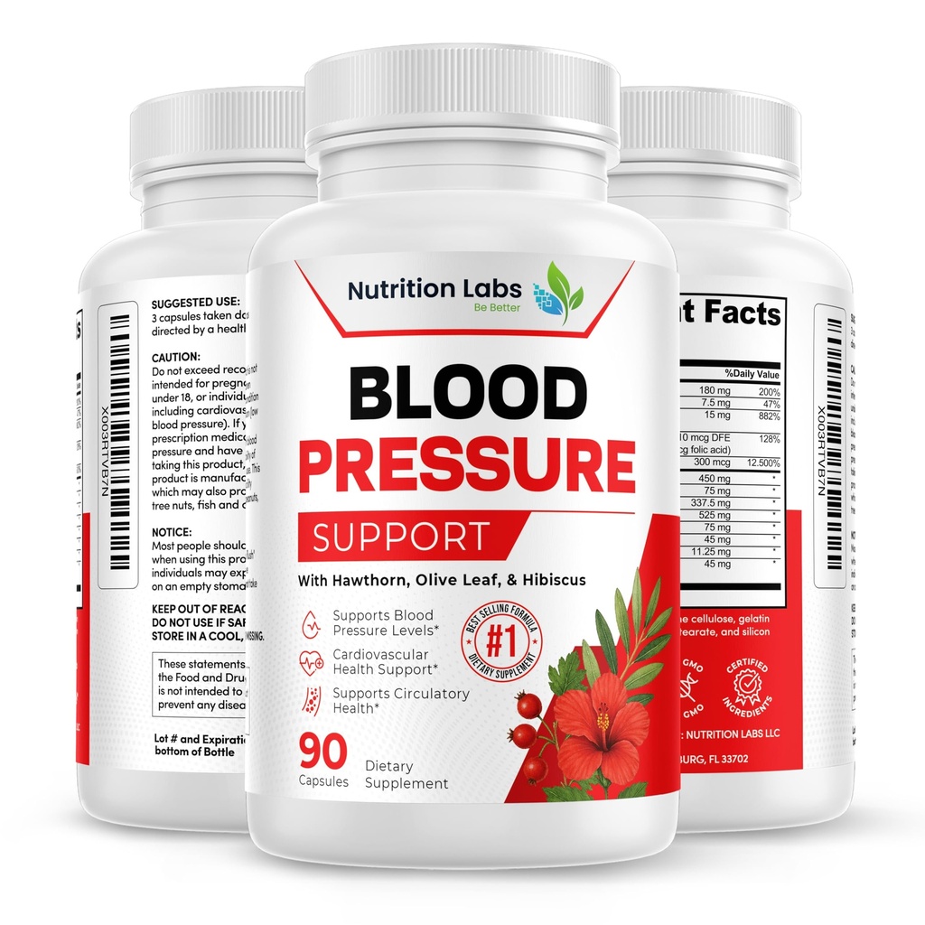 Blood Pressure Support & Heart Health Cardiovaskulær Supplement W / Hawthorn, Hibiscus. Støtte af nitrogenoxid til normal blodtryksstøtte W / vitamin B12 & folsyre. Hvidløg kosttilskud. 90 CT