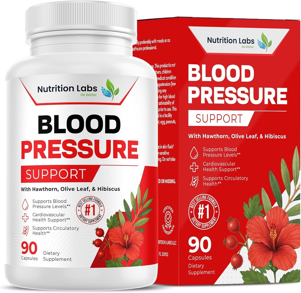 Blood Pressure Support & Heart Health Cardiovaskulær Supplement W / Hawthorn, Hibiscus. Støtte af nitrogenoxid til normal blodtryksstøtte W / vitamin B12 & folsyre. Hvidløg kosttilskud. 90 CT