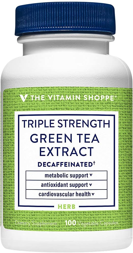 The Vitamin Shoppe Triple Strength Green Tea Extract 750mg Kapsler med EGCG - En naturlig antioxidant til at understøtte fedt Metabolisme - Fights Free Radicals - Afkodet (100 Vegetariske Kapsler)