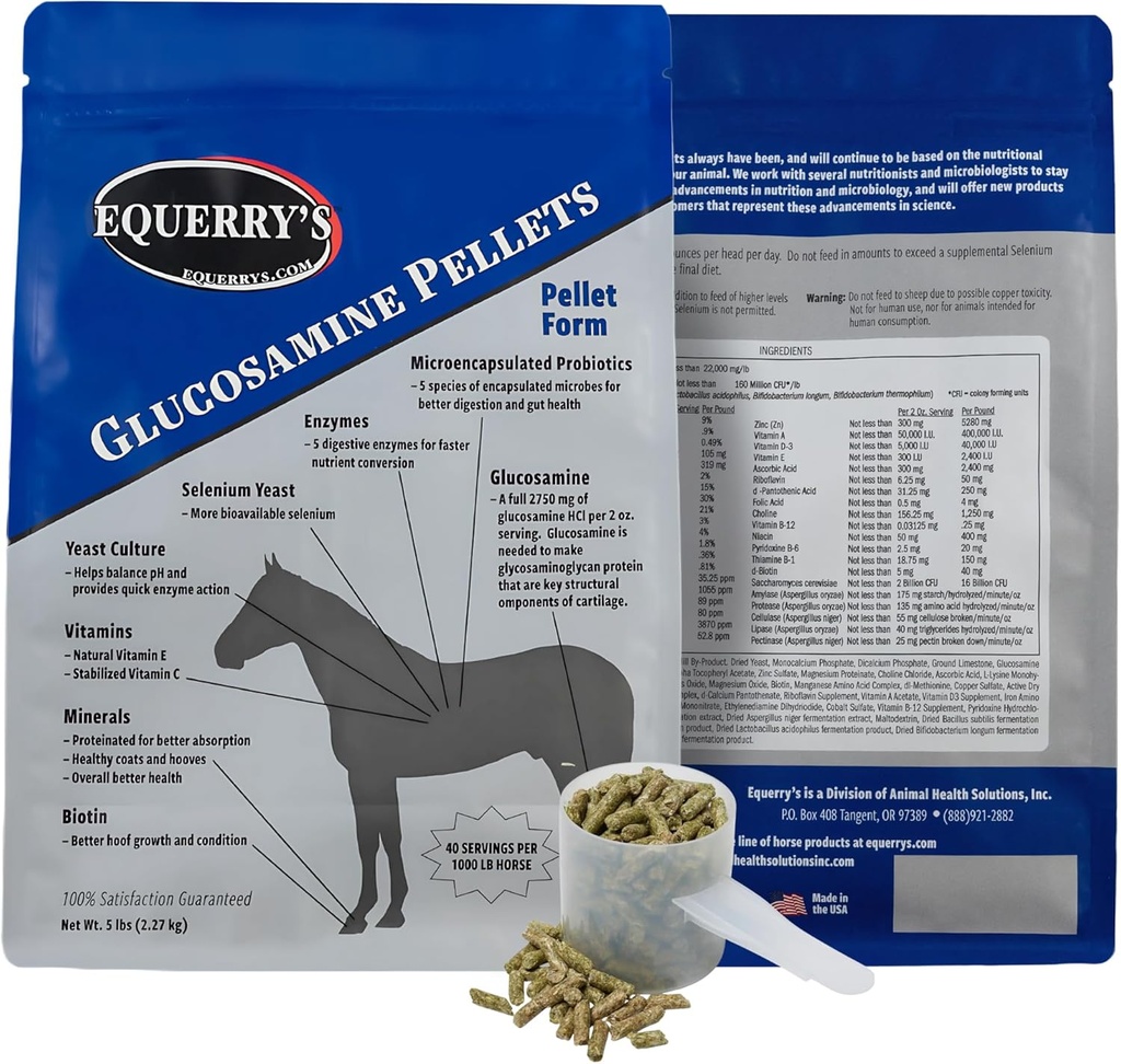 Equerry 's Glucosamin Pellets - Fælles støtte til heste med probiotika, fordøjelsesenzymer, vitaminer og mineraler - Made in USA