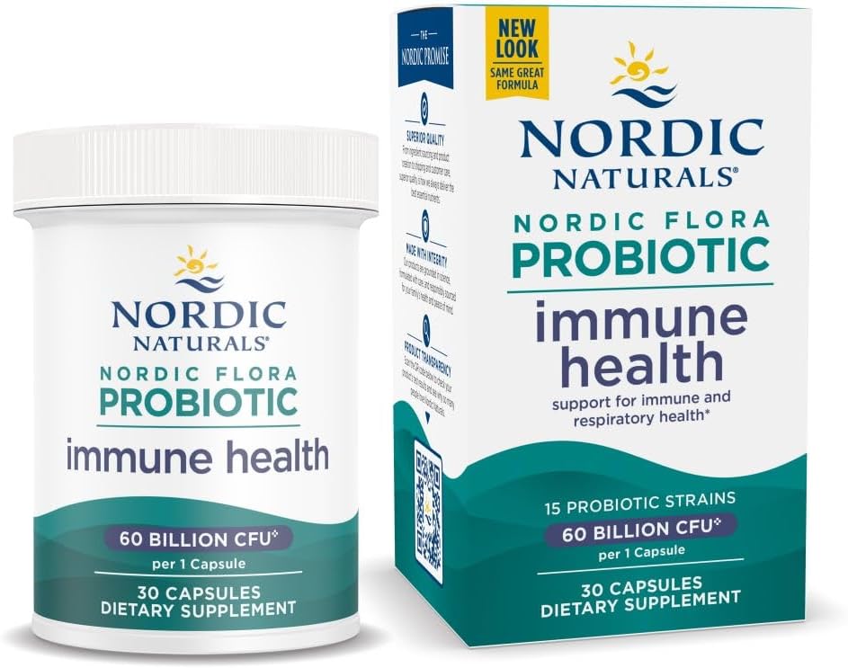 Nordic Naturals Nordic Flora Probiotic Immunforsvar Health, 30 Kapsler, 15 Probiotiske Strops til immun- og fordøjelsesstøtte, Vegan, 30 Servere