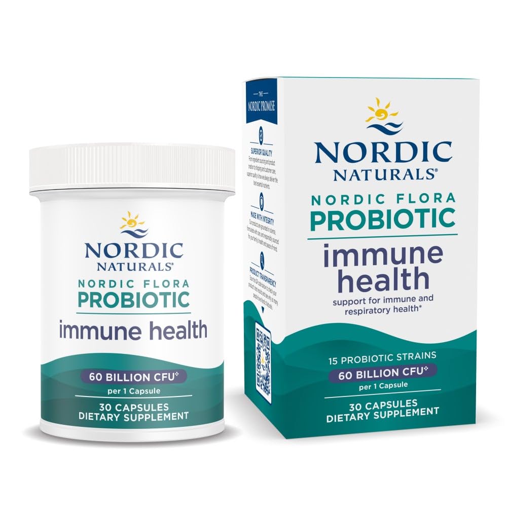 Nordic Naturals Nordic Flora Probiotic Immunforsvar Health, 30 Kapsler, 15 Probiotiske Strops til immun- og fordøjelsesstøtte, Vegan, 30 Servere