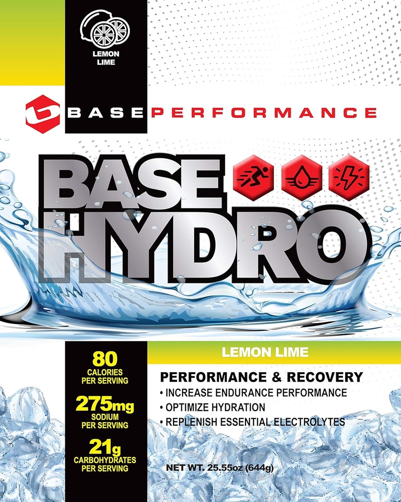 BASE Performance Hydro - Lemon Lime er 124; 28 portioner inden for hver økomisk mylapose; 124; Blanding af dextrose, fructose, maltodextrin og essentielle elektrolytter.