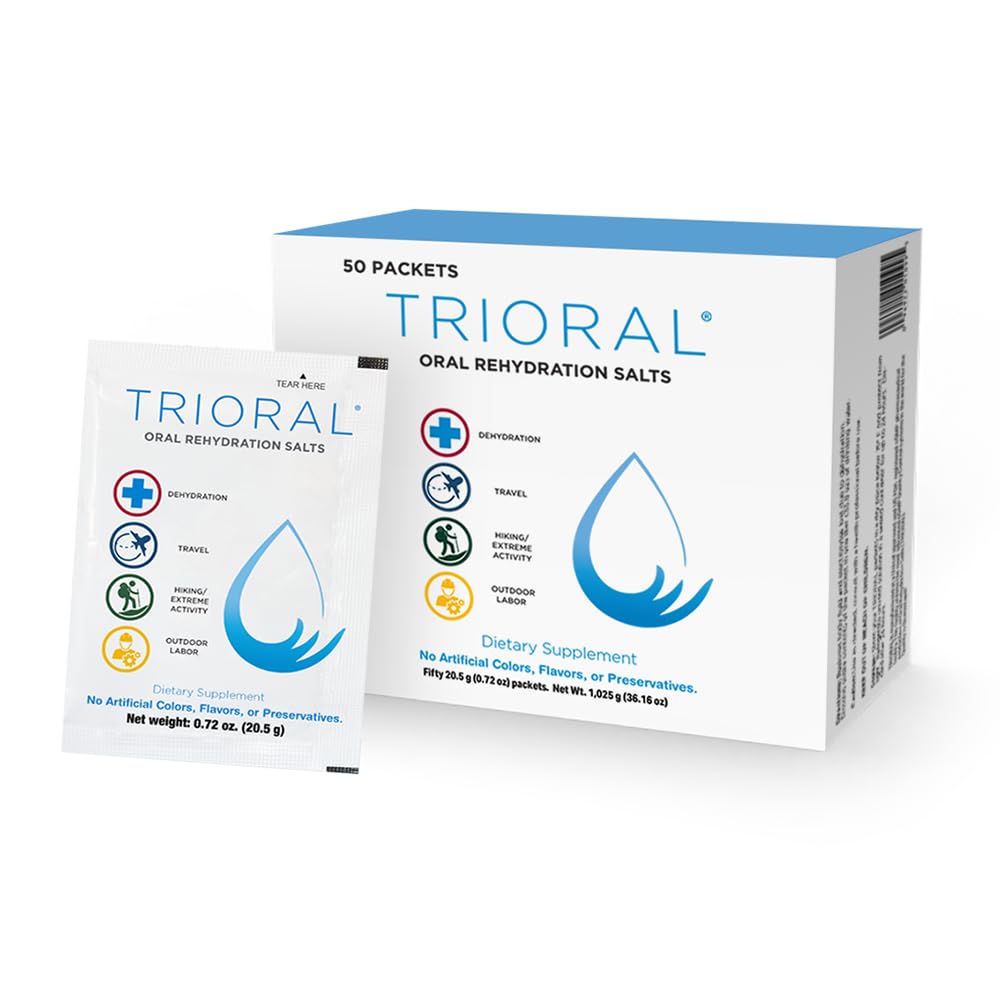 TRIORAL Rehydration Electrolyte Powder - Oral rehydrering Salte - Understøtter dehydrering fra træning, fluid loss og generel hydrering - 50 drik mix pakker