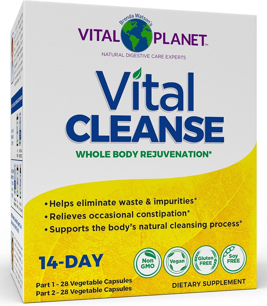 Vital Planet - Vital Rengøring med mælk tidsel, Magnesium, Cape Aloe og urter, Naturligt supplement til lejlighedsvis obstipation og sund eliminering, 2-del - 14 dag Kit, 56 kapsler