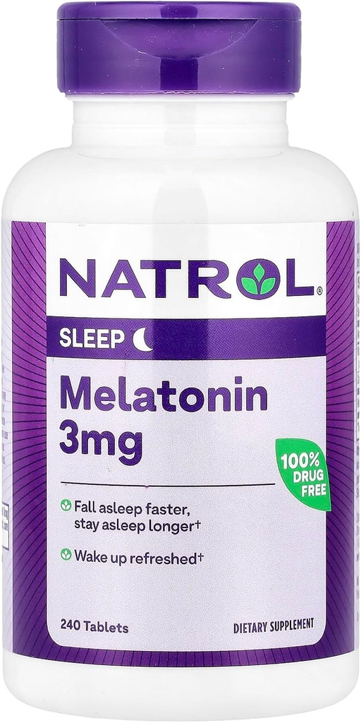 Natrol Melatonin hjælper dig med at falde i søvn Hurtigere ophold Søvn Længere Absorption 100 Vegetarisk 3 mg, (tabletter), 240 Greve